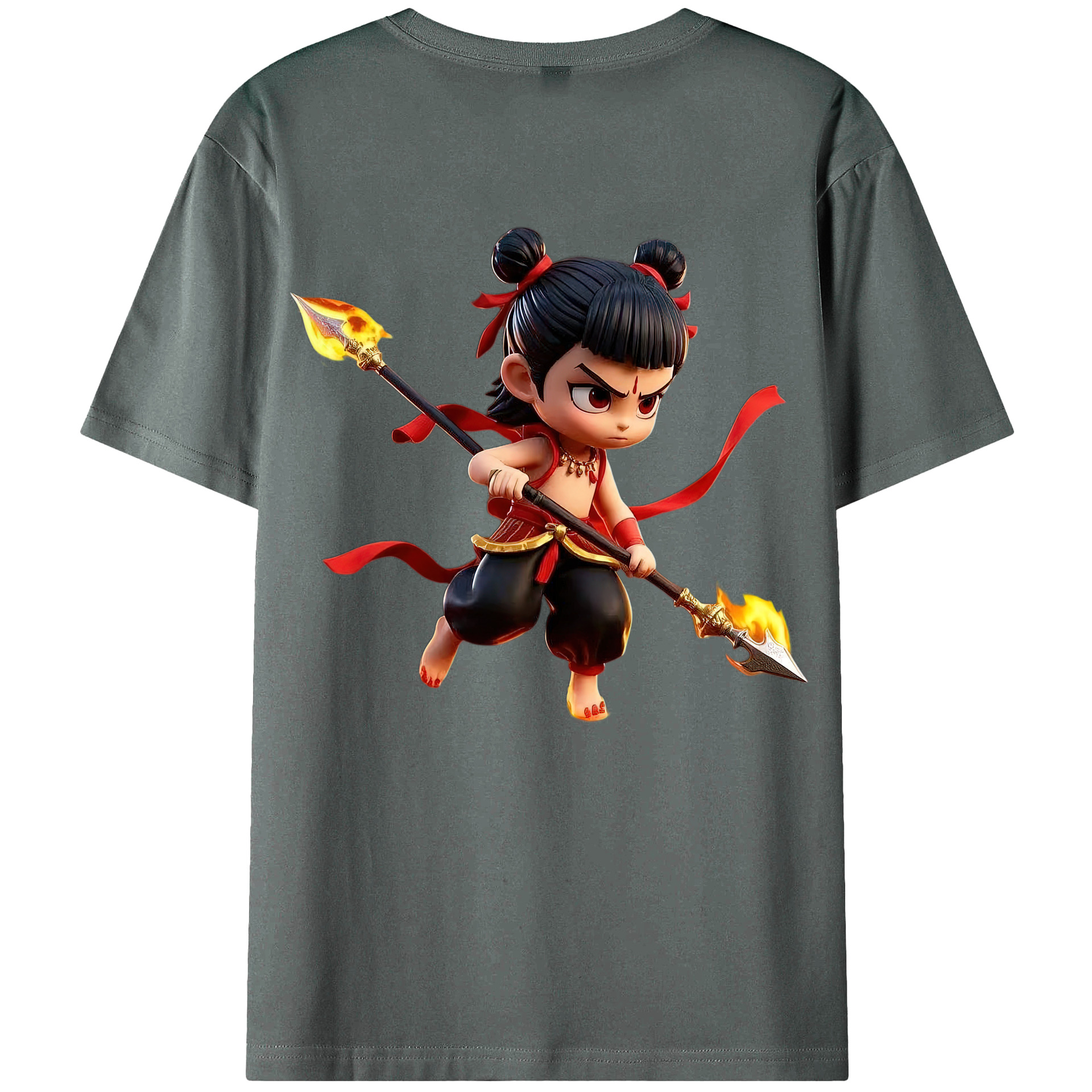 （画像用） Ne Zha 2 ナタ 魔童の大暴れ 綿100％半袖Tシャツ（背面プリント）